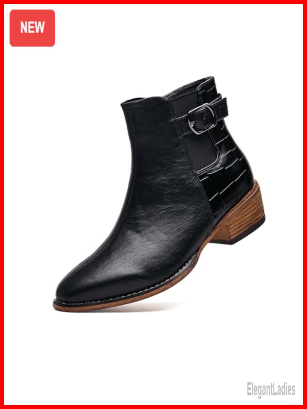 Women's Chelsea Ankle Boots Mid-Heel Pointed Toe PU Zipper Dressy Booties